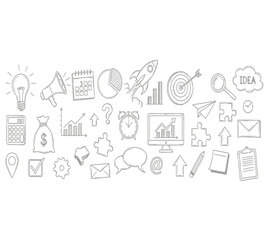 Illustration of hand drawn business doodles set of business related icons business doodles sketch elements vector illustration