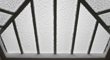Snow covering skylight frame viewed from below  