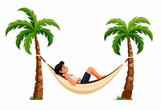 Relaxing in a Hammock Between Two Palm Trees with a Peaceful Ocean Breeze and Clear Blue Skies on a Warm Sunny Day
