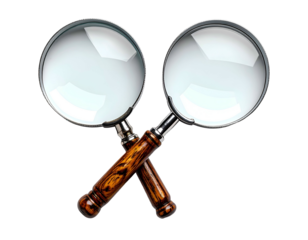 Two crossed magnifying glasses on black