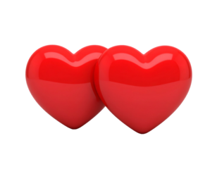 Two red, shiny hearts side by side