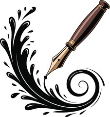 pen with black ink splash