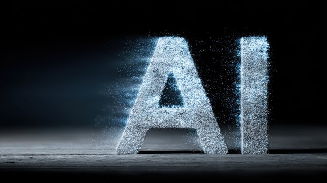 Glowing AI letters at the center of a digital blue circuit board, representing artificial intelligence, data flow, and future technology. 3d Rendering