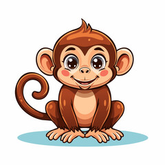 Obraz premium kleiner sitzender Affe mit großen Augen - Comic Cartoon Style