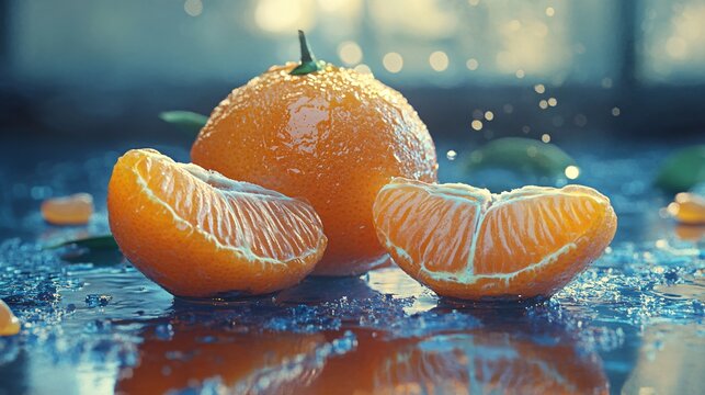 Vibrant Mandarin Slices and Whole Fruit