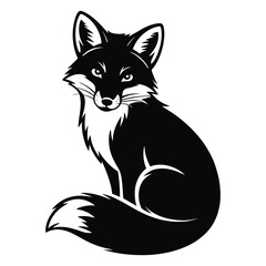 Obraz premium Stylized Black Fox Silhouette Sitting Keywords: fox, animal, wildlife, silhouette, black, white