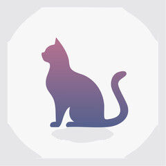 A stylized silhouette of a sitting cat with a purple and blue gradient on a light gray circular background.