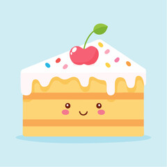 Cute slice of cake with cherry and sprinkles illustration.