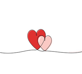 Illustration of two hearts intertwined in a continuous line drawing, symbolizing love and connection a minimalist and elegant design