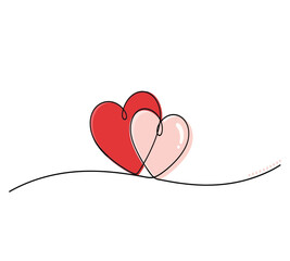 Illustration of two hearts intertwined in a continuous line drawing, symbolizing love and connection a minimalist and elegant design