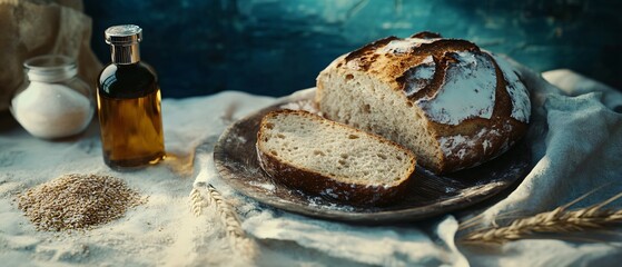 Rustic Bread Plate Towel with Grains