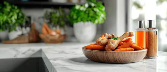 Fresh Carrots and Chicken Wings on Platter