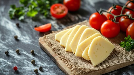Fresh Tomato and Cheese on Cutting Board