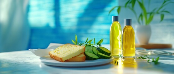 Fresh cheese bread with chopped cucumber