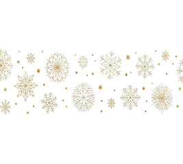 Illustration of seamless pattern of golden snowflakes and stars, creating a festive and elegant design for winter and holiday themes