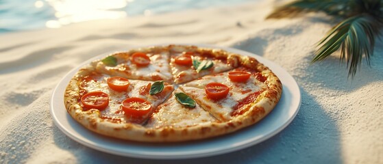 Freshly Sliced Hot Pizza with Tomatoes