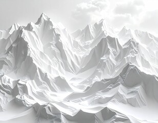 Stark, white mountain range under a cloudy sky