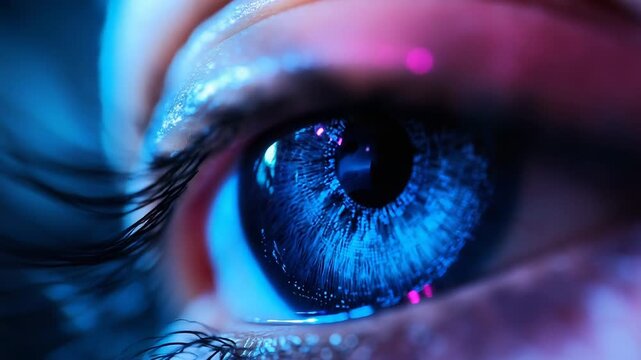 Bionic eye displaying digital data and artificial intelligence concepts