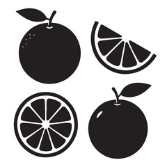 Orange Fruit Silhouette Vector Illustration Isolated on White Background