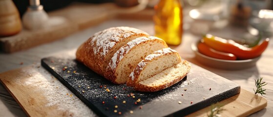 Sliced Bread and Pepper on Black