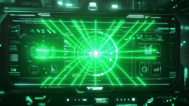 Futuristic glowing green digital user interface showing data