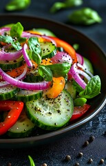 Vibrant Vegetable Salad with Cucumber Close-up