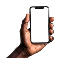 Dark skin hand holding a modern smartphone