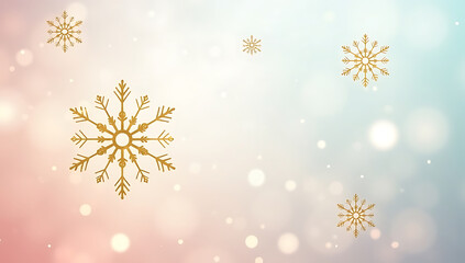 Elegant winter background with golden snowflakes and bokeh lights creating a festive atmosphere for holiday season