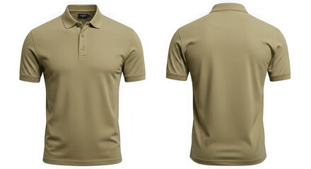 Tan polo shirt front and back views isolated on transparent background