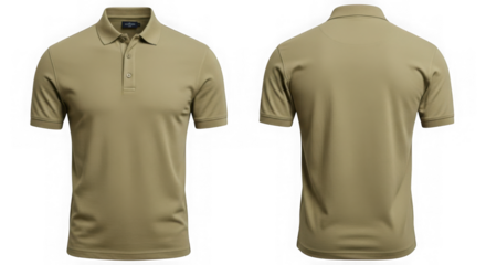 Tan polo shirt front and back views isolated on transparent background