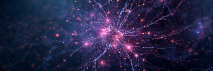 Vibrant neural network with pulsating pink lights