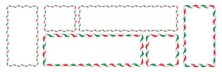 Obraz premium Christmas wavy candy cane scallop frames with red, white, and green stripes. Christmas striped candy canes for text decoration. Vector design elements