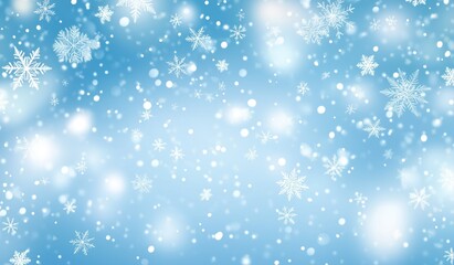 Fototapeta premium Winter Wonderland Blue Background with Snowflakes and Bokeh Effect