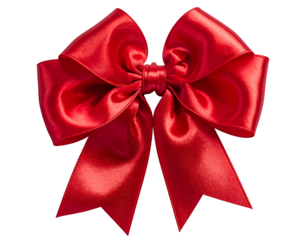 Luxurious red satin bow with flowing tails