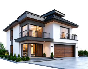 Modern two-story residence with clean lines & wood accents