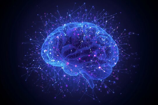 Glowing blue digital brain with neural network connections