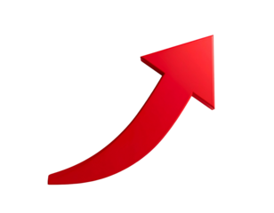 Red upward pointing arrow on black background