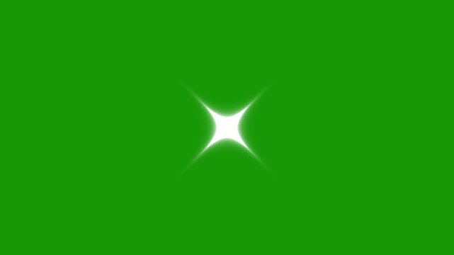 White cartoon sparkling stars twinkle animation, flat vector blinking shining lights, glowing starry sky festive overlay, magic particle star effect, seamless looping on transparent green screen. 4k