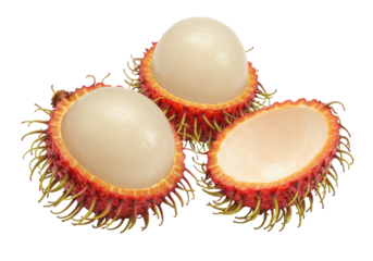 Isolated Cut Rambutan Fruits Close Up, Delicious Exotic Fruit, Healthy Food, Tropical Asian Produce