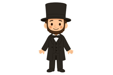 Distinguished gentleman wearing a black suit and top hat, representing a historical figure