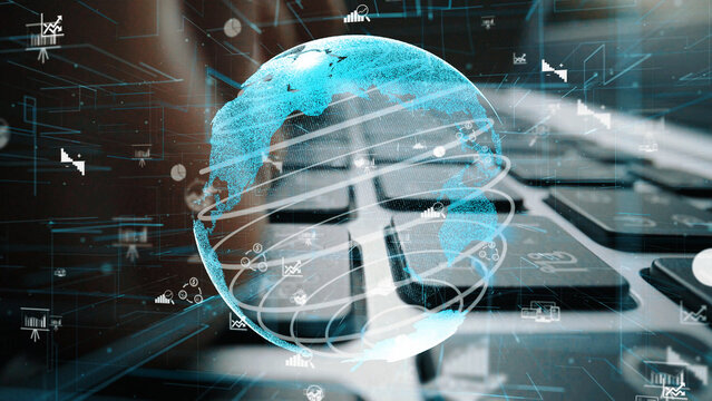 A visually striking abstract image featuring a globe over a keyboard, illustrating the interconnection between technology and data in a modern digital landscape. Xenic