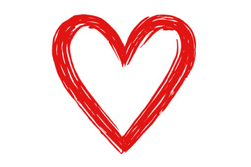 Rough hand drawn red heart shape outline using brush strokes on a white background