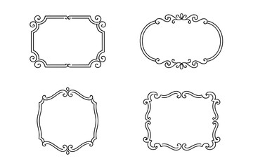 Set of four elegant black line art decorative vintage frames and borders