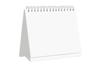 Blank white desktop spiral bound calendar mockup isolated on a pure white background
