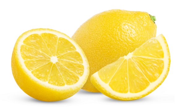 Ripe lemon and cut in a half isolated on white background with full depth of field.