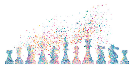 Colorful Abstract Chess Pieces Illustration with Particle Effect