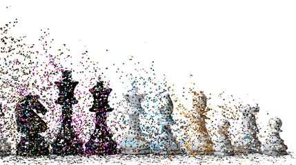 Creative Chess Pieces with Colorful Confetti Dispersion Effect