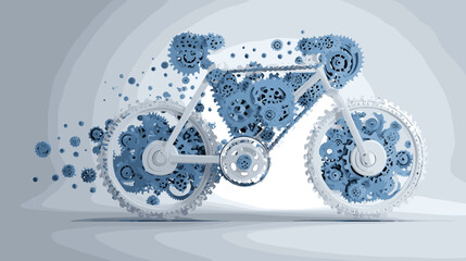 Bicycle Composed of Blue and White Gears in Abstract Style
