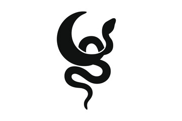 Obraz premium Mystical black snake silhouette coiled around a crescent moon symbol for esoteric art