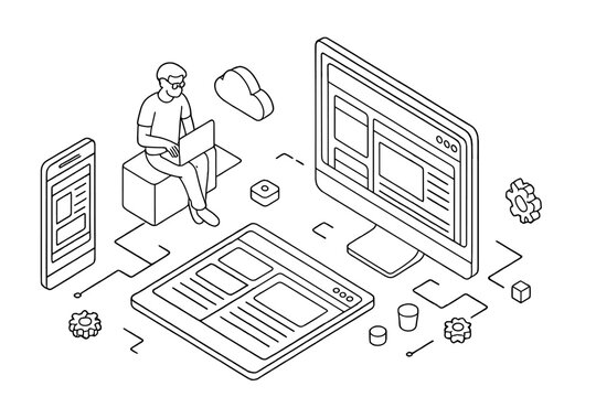 Person using laptop for responsive web design and cross-platform development workflow